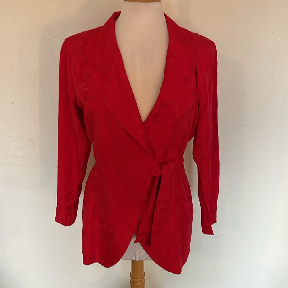 Vintage Carol Anderson Collection Tie Waist Red Petite Long Sleeve Blouse